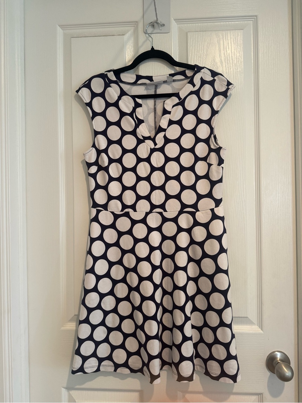 New York & Company Navy and White Polka Dot Fit-and-Flare Mini Dress